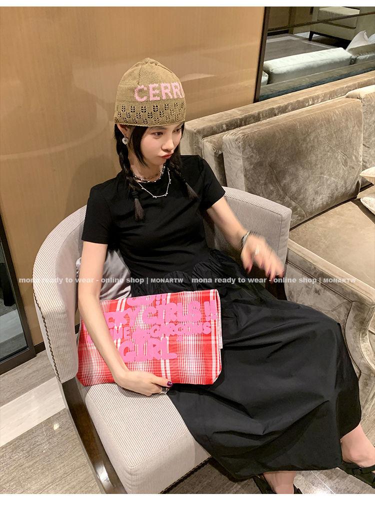 CHENGRUI Phong cách Pháp lạnh lùng hệ cao cấp cảm giác ăn mặc nữ 2022 mùa hè độc đáo vừa vặn hiển thị gầy chắp vá váy chữ A
