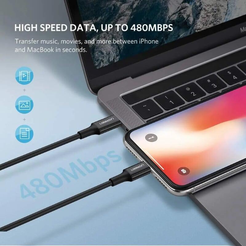 Ugreen UG60752US171TK 2m cáp usb type c 2.0 ra apple lightning màu đen - HÀNG CHÍNH HÃNG