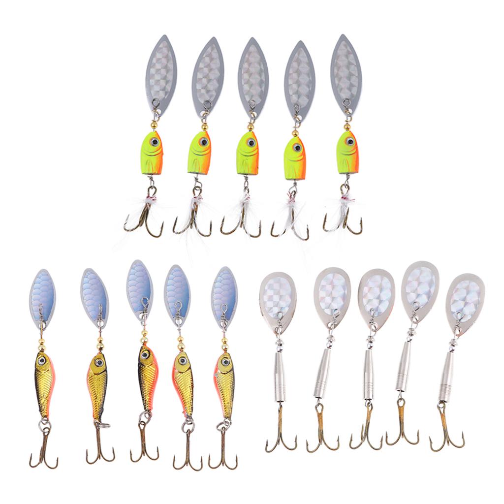 5 Pieces Metal Hard Fishing Lures Spinner Bionic Baits with Treble Hooks A