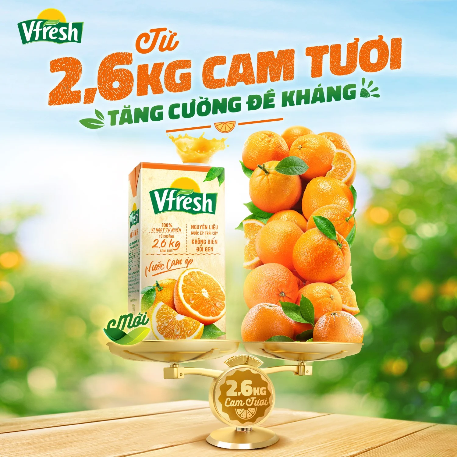 COMBO 4 HỘP NƯỚC VFRESH CAM ÉP 100% - HỘP GIẤY 1L