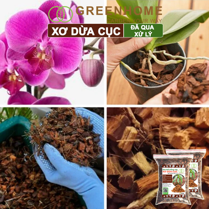 Xơ dừa cục đã qua xử lý, size 1-2cm, bao 400gr, giá thể kiểng lá, phong lan |Greenhome