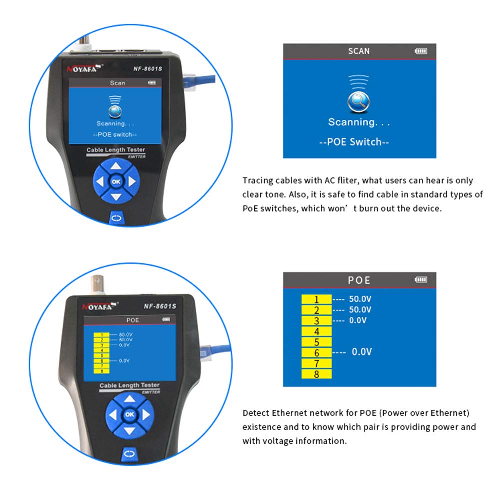 Bộ test cáp NF-8601S Noyafa đa năng Test RJ45, RJ11, BNC, POE - Hàng chính hãng