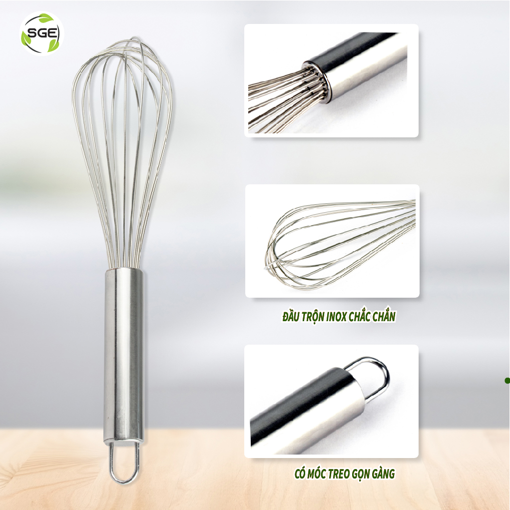 Cây Đánh Trứng Cầm Tay Mini, Phới Đánh Trứng Cao Cấp EB Không Gỉ, Gọn Nhẹ, Nhiều Kích Thước, Làm Từ 100% Inox Đảm Bảo Tiêu Chuẩn Vệ Sinh An Toàn Thực Phẩm - Nhập khẩu Chính Hãng Thái Lan