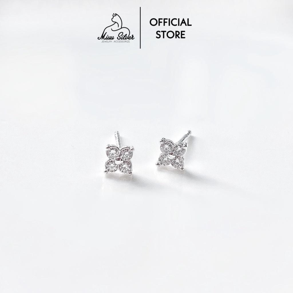 Bông tai bạc nữ 925 Miuu Silver, khuyên tai hoa nhí đính đá