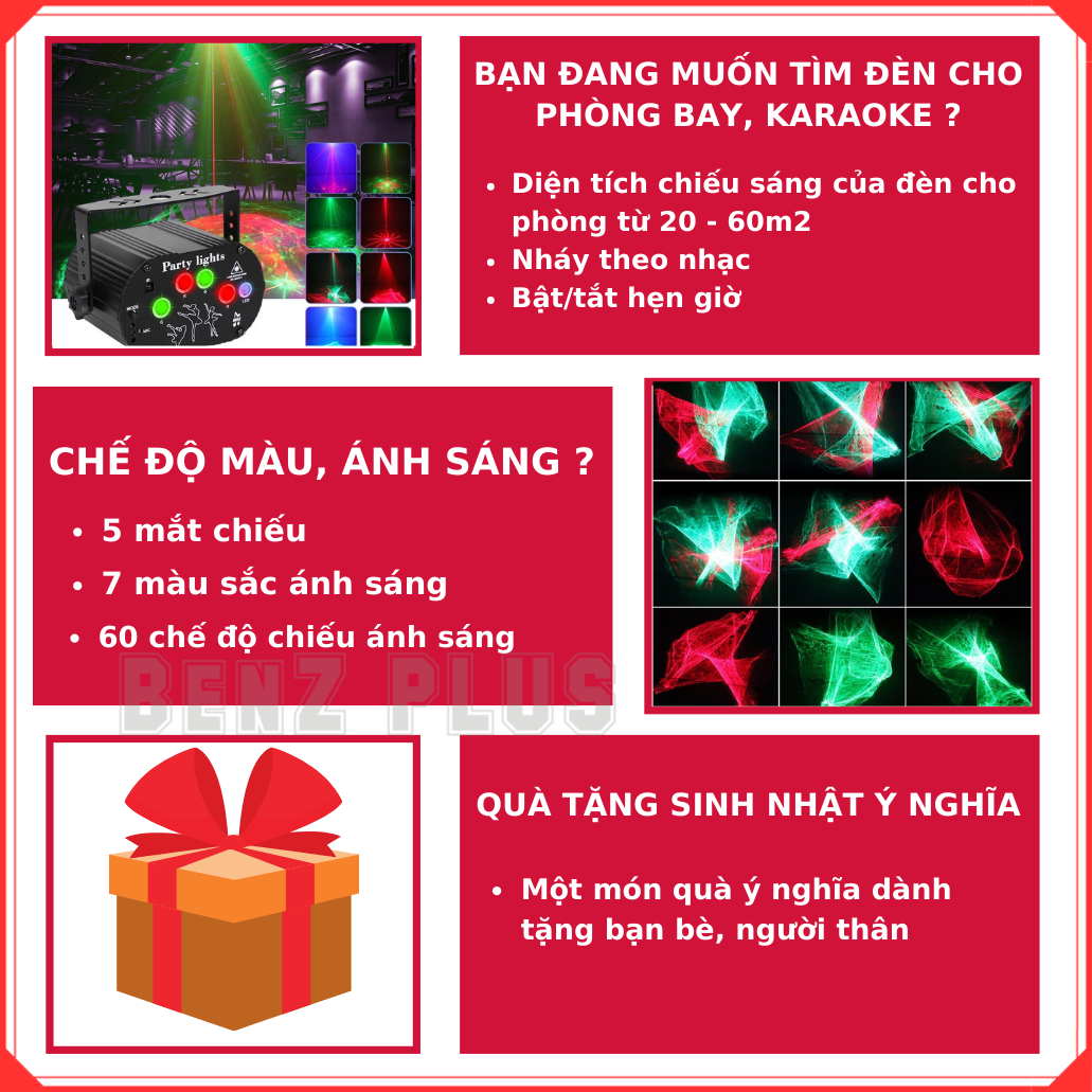 Đèn laser BENZ 5 mắt phiên bản 2023, phòng bay bar karaoke nháy theo nhạc, đèn party lights trang trí sự kiện, sinh nhật
