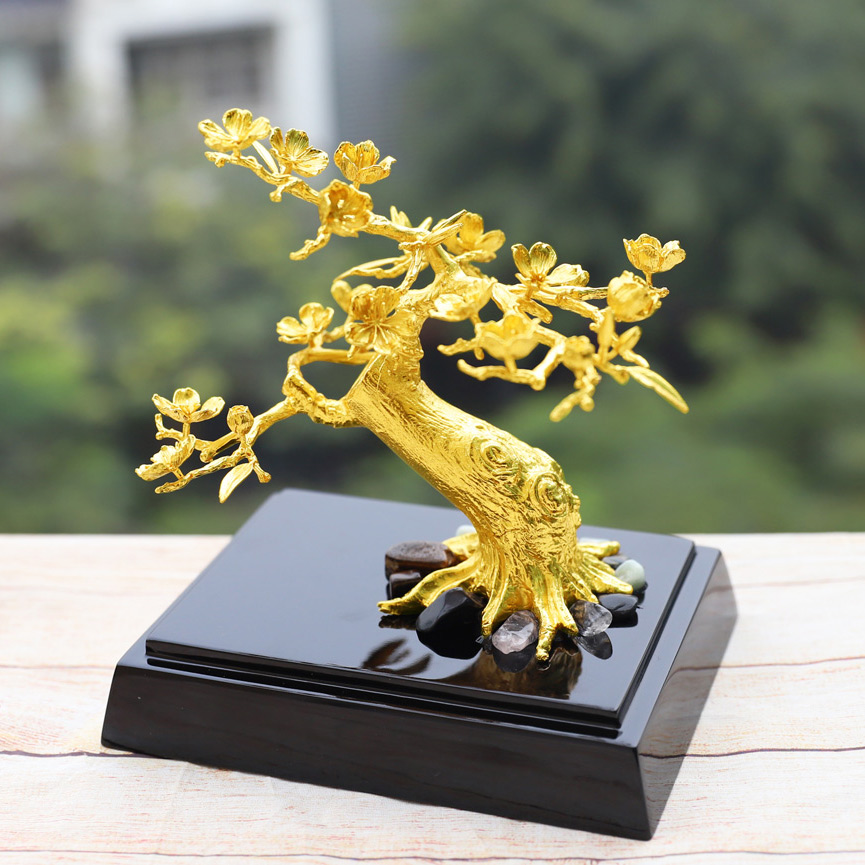 Cây Hoa Đào bonsai mạ vàng - Quà tặng Cành Hoa Đào Tết mạ vàng độc đáo