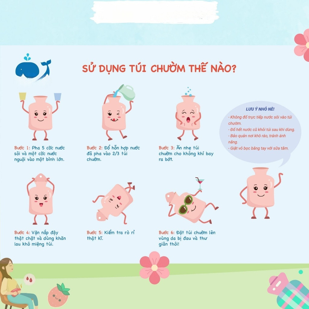 Túi chườm nóng lạnh 1000ml, túi chườm sưởi ấm giảm đau bụng kinh họa tiết dễ thương KÈM HỘP ĐỰNG