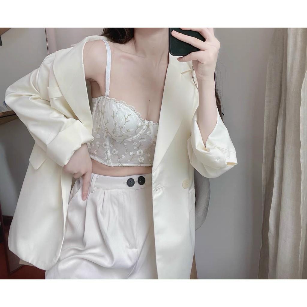 Corset Vintage Thêu Hoa Dáng Bra Cổ Điển Đệm Mỏng Có Gọng Sexy An Hy Bra
