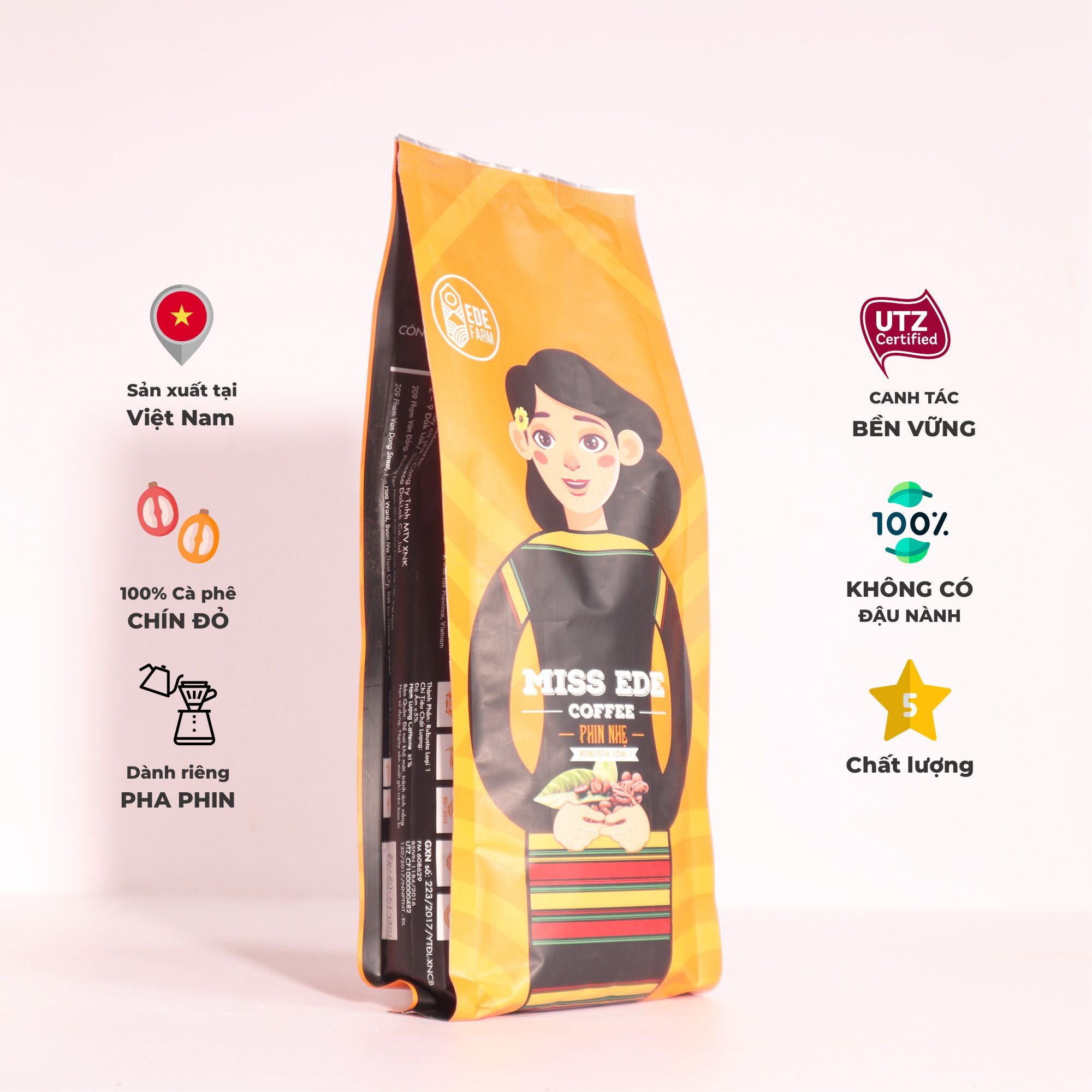 Cà phê Rang mộc nguyên chất MISS EDE Phin Nhẹ - Honey Robusta 250g