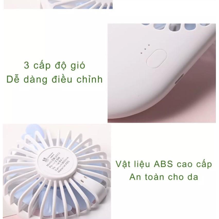 Quạt Cầm Tay Mini, Sạc USB Dễ Thương 7 Cánh Pocket Fan Có Chân Đế.