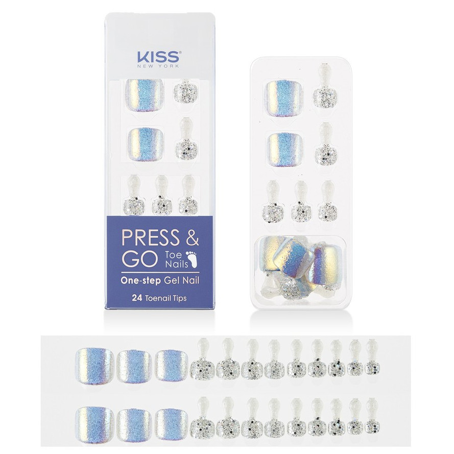 Bộ 24 Móng Chân Gel Tự Dán Press &amp; Go Kiss New York Nail Box - Chrome Silver (KPT03K)