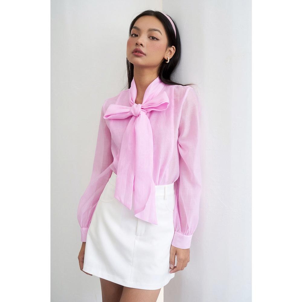 DOTTIE - Áo sơmi cột nơ vải organza nữ T0591