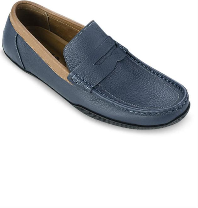 Giày lười nam da bò đế cao su nhẹ may khâu bền bỉ SUNPOLO MU2588 - Xanh Navy