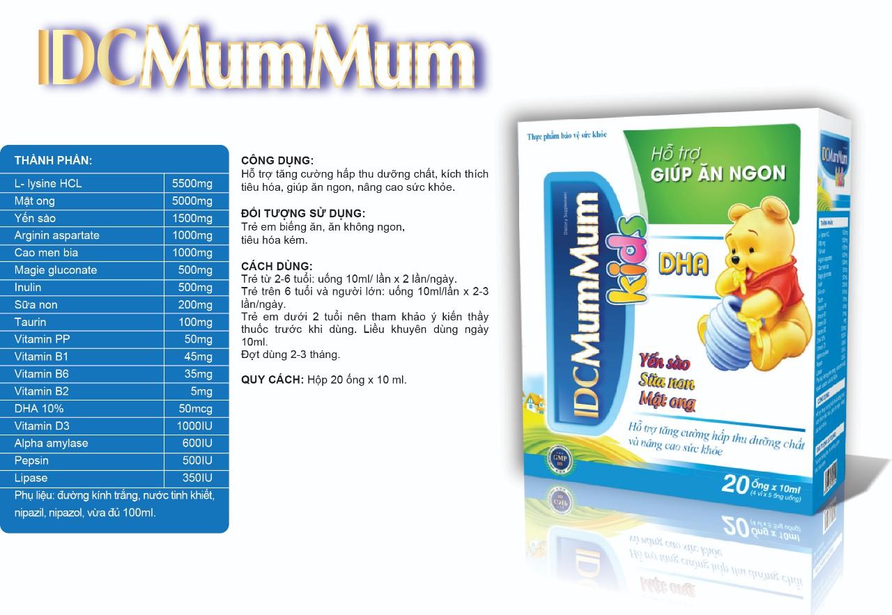 Siro ăn ngon IDC Mum Mum siro ăn ngon ngủ ngon tiêu hóa siro giúp bé ăn ngon nhập khẩu Mỹ hộp 20 ống