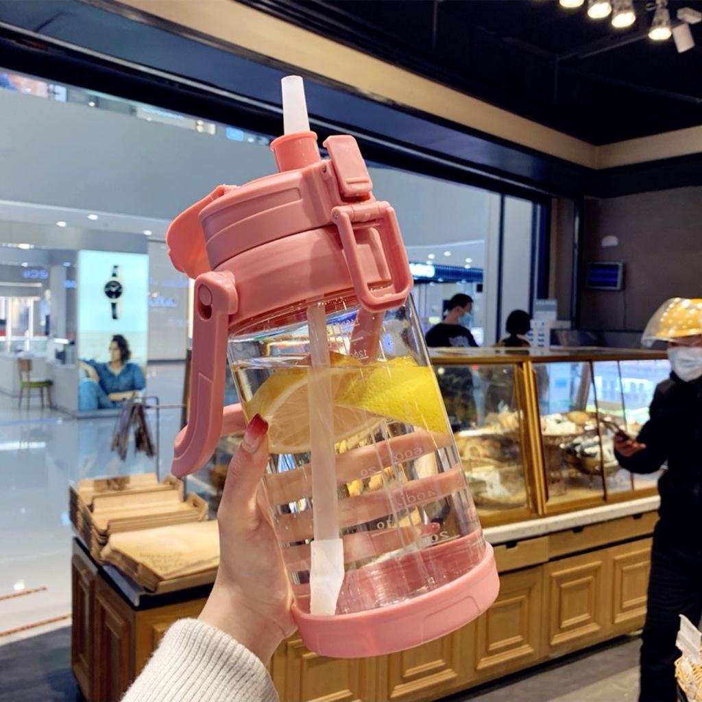 Cốc nước đơn giản Chai nước 2000ML Chai nước rơm Chai nhựa Chai nước Cốc tiện dụng Chai nước thể thao Chai nước thể thao Chai nước dung tích lớn Chai nước