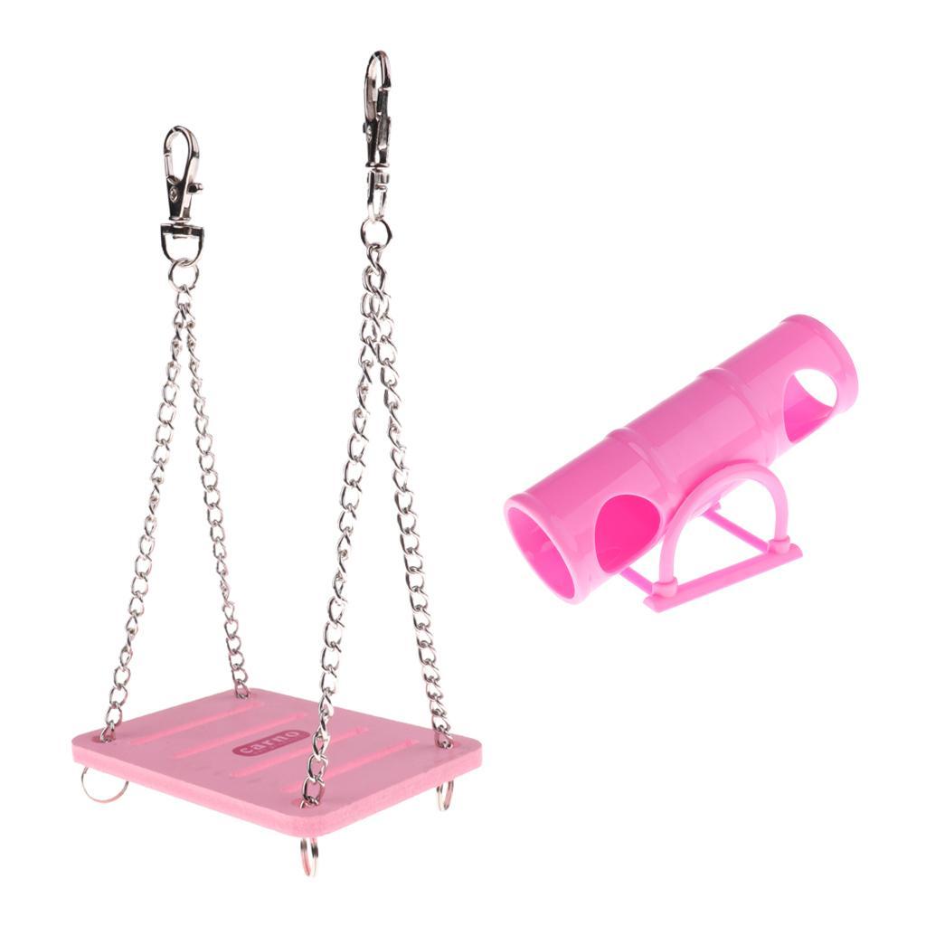 Set of 2, Animal Rat Chinchilla Guinea Pig Hamster Swing and Tunnel Tube