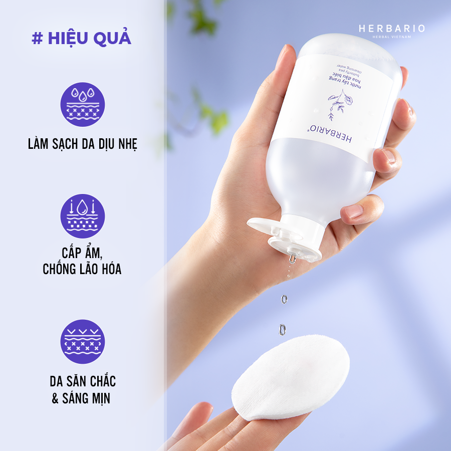 Nước tẩy trang Hoa Đậu Biếc herbario 300ml giảm lão hóa da, da cho da khô, thuần chay