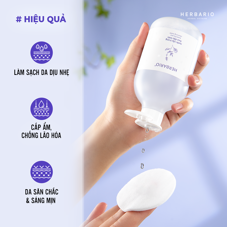 Bộ 5 dưỡng ẩm và trẻ hóa da toàn diện Hoa đậu biếc Herbario: Nước tẩy trang 300ml + Sữa rửa mặt 100ml + Toner 200ml + Serum 30ml + Mặt nạ 30ml