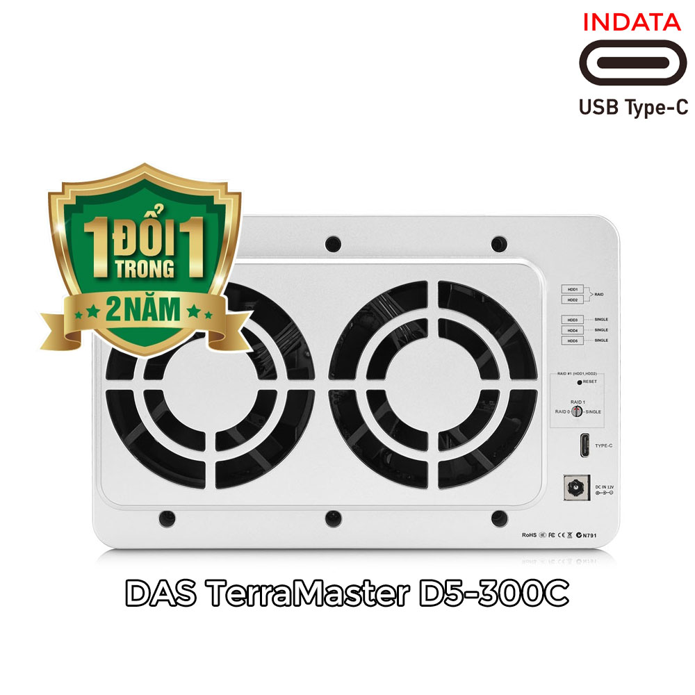 Bộ lưu trữ dữ liệu DAS TerraMaster D5-300C RAID 2+3, USB Type-C, 5 khay ổ cứng RAID 0,1,JBOD,Single, tốc độ 410MB/s - Hàng chính hãng