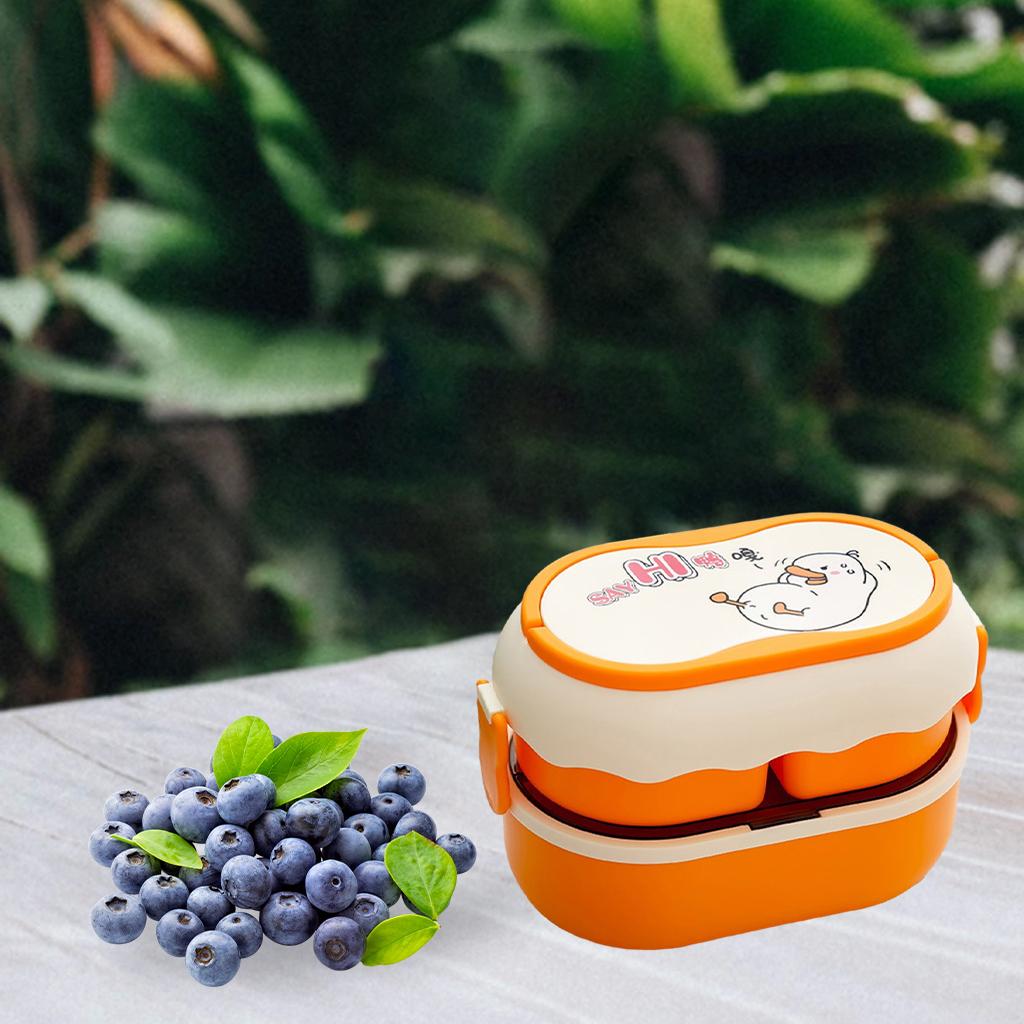 2 Tier Portable Lunch Box Leakproof Bento Box for Kids Picnic Brown