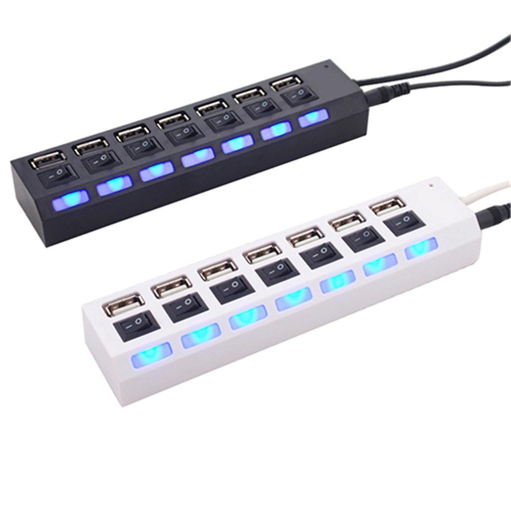 7-Port USB 2.0 High Speed Hub Adapter ON/OFF Switch with LED Indicator Black