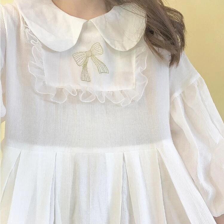 Váy lolita trắng cổ nơ dễ thương