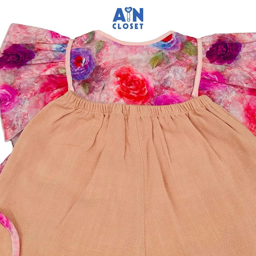 Bộ quần áo Ngắn bé gái hoạ tiết Hoa Hồng Tím Cotton - AICDBGJFBQ7S - AIN Closet
