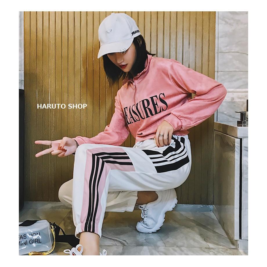 Quần unisex quần jogger nữ nam quần nữ 3 sọc trắng đen