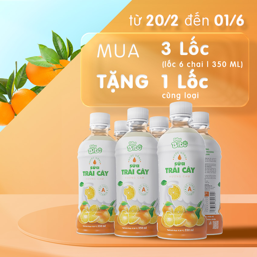 [Combo (18) chai 350ml] Bibabibo Sữa Cam, sữa trái cây, tốt cho miễn dịch, tiêu hóa