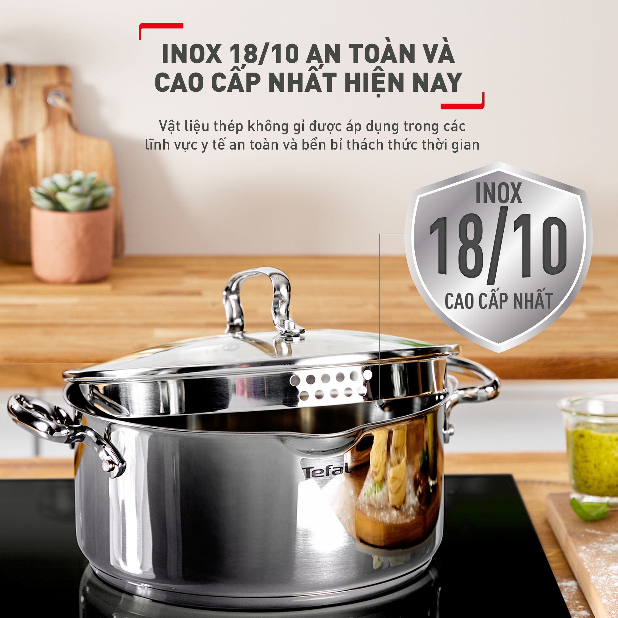 Bộ 3 nồi inox cao cấp Tefal Duetto Plus (Quánh 16cm - 1.4L, Nồi 20cm - 2.8L, Nồi 24cm - 4.9L) - Hàng chính hãng