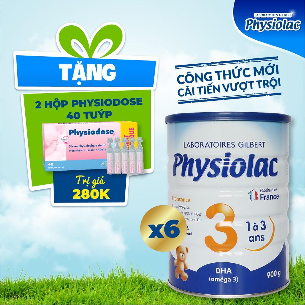 (Tặng 2 hộp Physiodose) Bộ 6 lon sữa bột Physiolac 3 900g