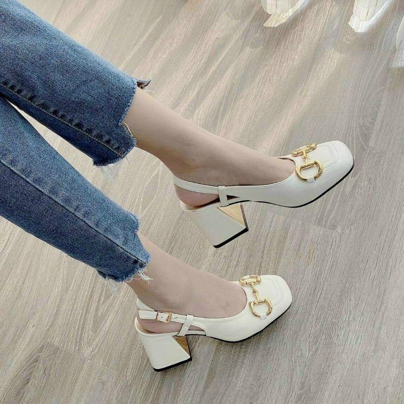 SANDAL BÍT MŨI VUÔNG GÓT CAO ỐP GÓT DÁNG CỰC XINH - 7P