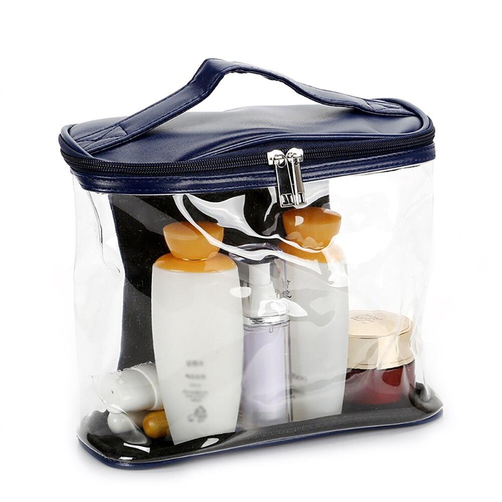 Cosmetic Bags Portable Clear Toiletry Case Makeup Bag Set Transparent PVC Pouch Handbag Storage Organizer Kit With Handle Strap