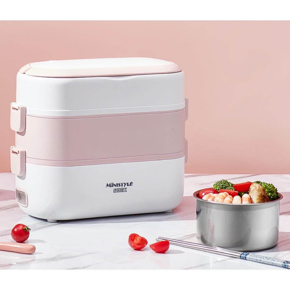 Hộp cơm cắm điện Hộp cơm giữ nhiệt văn phòng 2 tầng 4 bát inox hâm nóng và tự nấu chín thức ăn đa năng