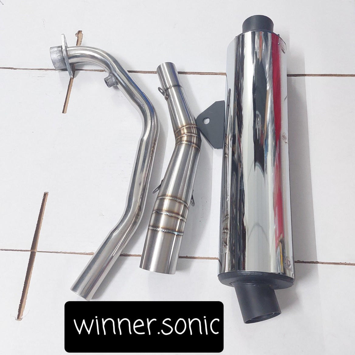 Combo cổ pô 2 khúc inox kèm lon pô CBR gắn cho xe Winner, Winner X, Sonic (khúc đá thấp)