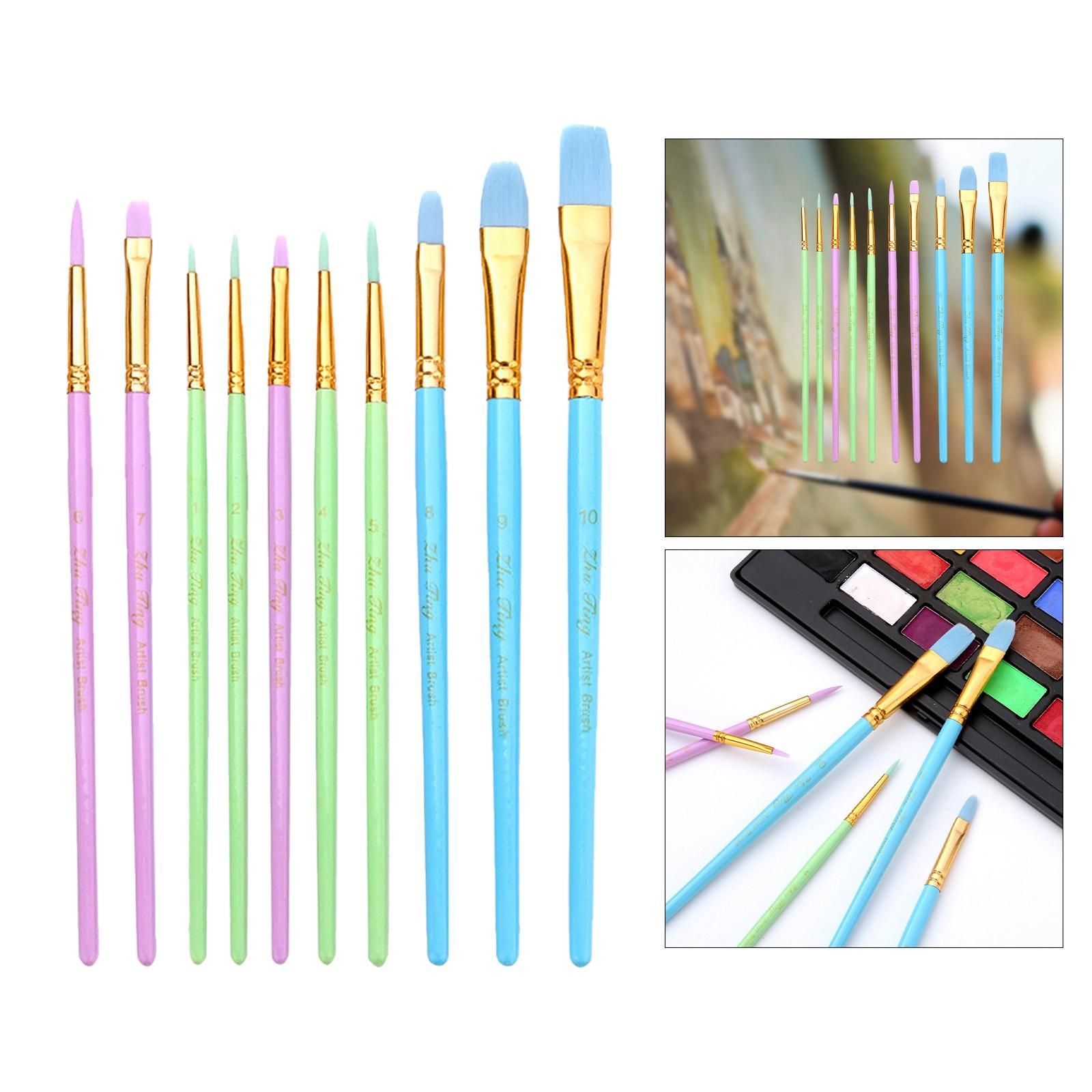 10x Artist Paint Brushes Set Acrylic Watercolour   Paintings Colorful