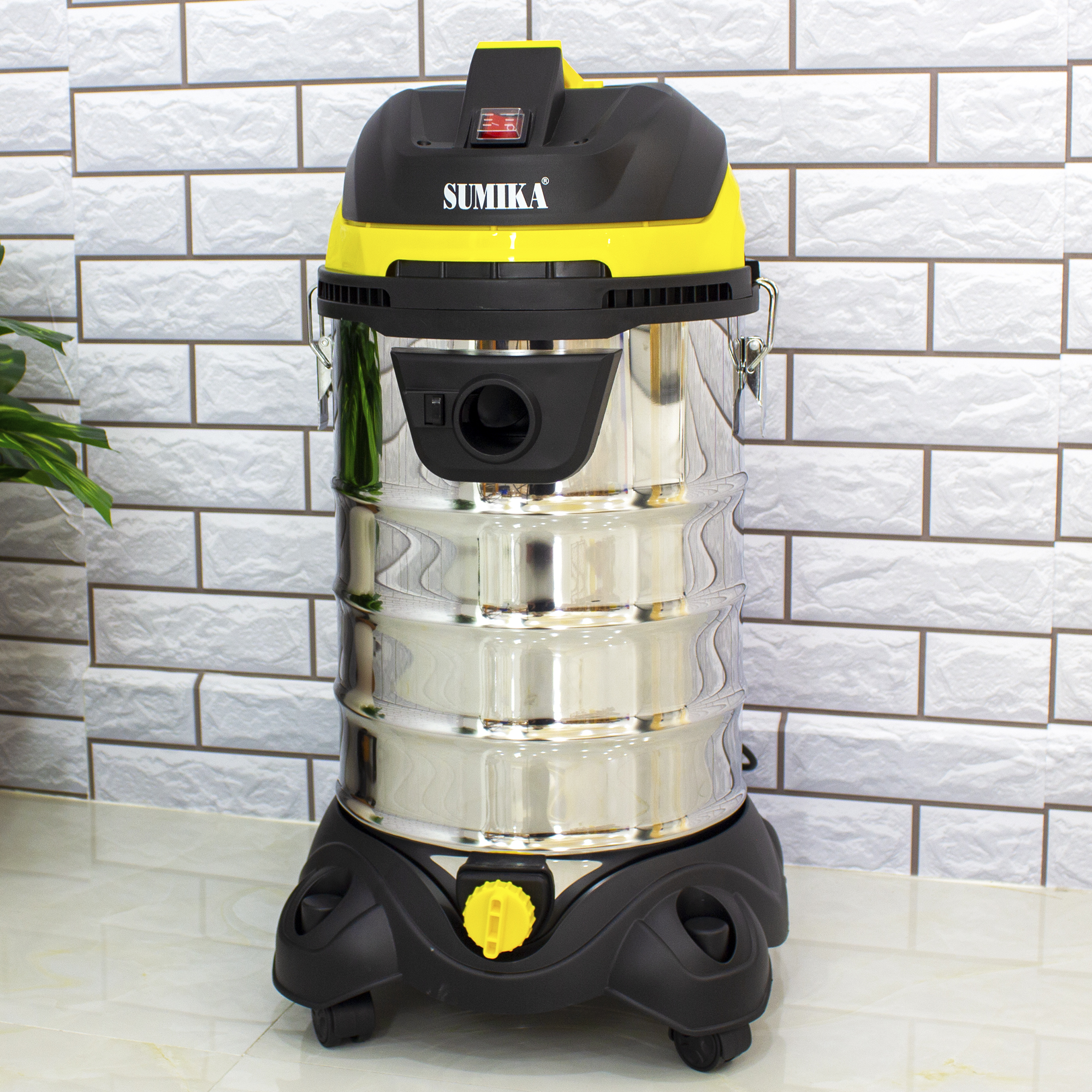 Máy hút bụi SUMIKA K30, Màu Vàng, 30L, 1800W, hút nước, hút bụi, thổi bụi, dây điện dài 10m, thùng chứa inox không gỉ - Hàng chính hãng