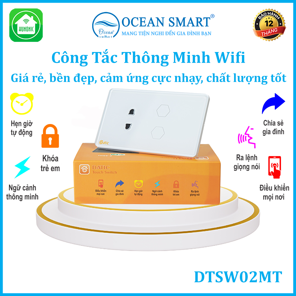 Công Tắc Cảm Ứng Wifi Datic, Công Tắc Kèm Ổ Cắm 2IN1 - DTSW02M