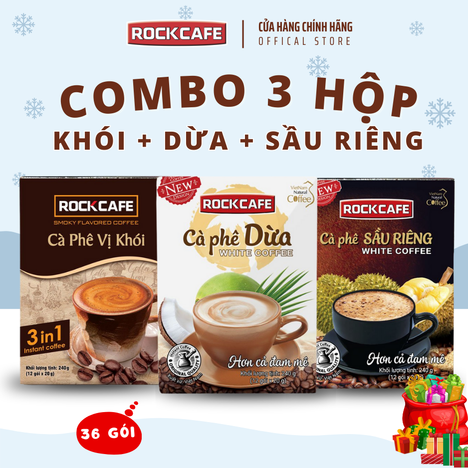 [CB] 3 HỘP CÀ PHÊ: DỪA + SẦU RIÊNG + KHÓI (HỘP 12 GÓI x 20 GRAM)