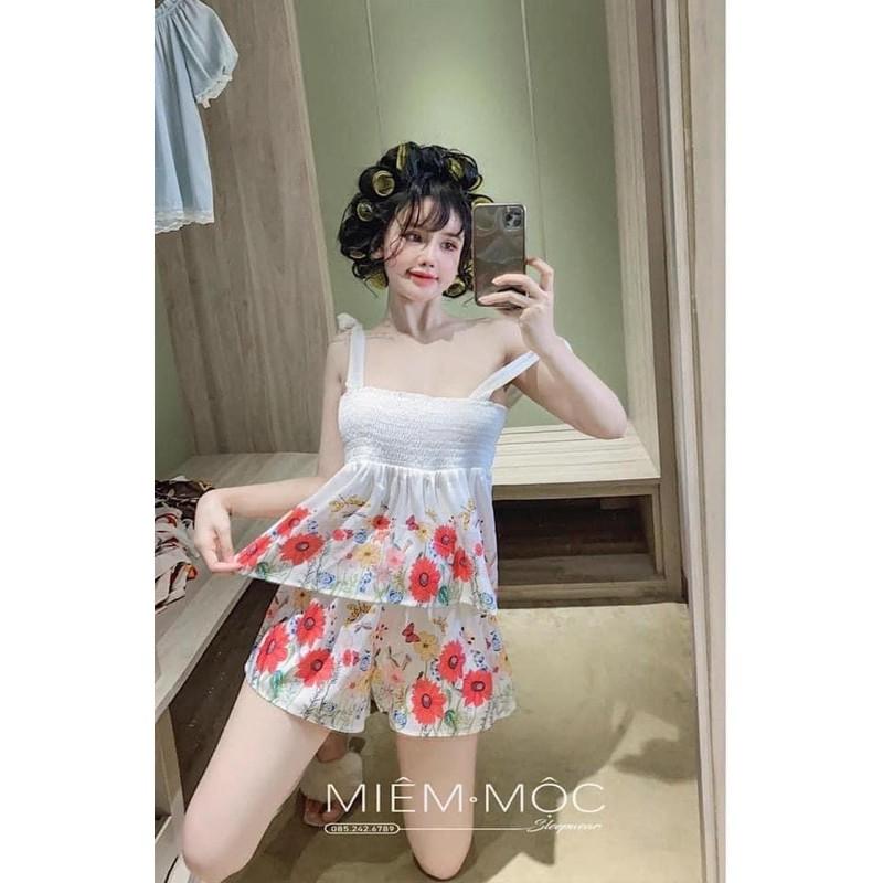Đồ Ngủ Dây Cột Nơ Sexy Hoạ Tiết Hoa Nhúng Bèo Ngực