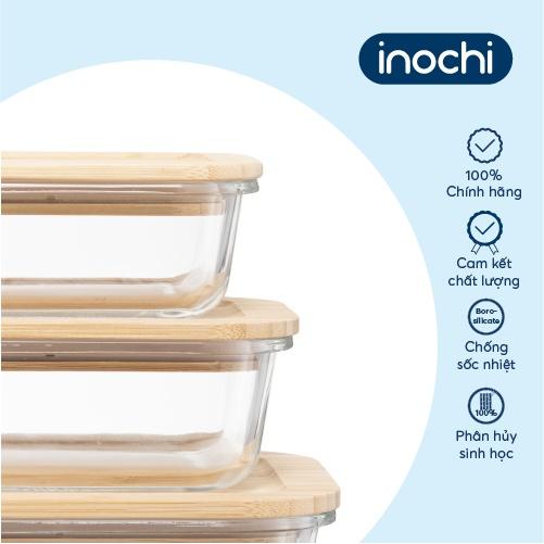 Hộp thuỷ tinh chữ nhật nắp tre Inochi - Nikko 640ml