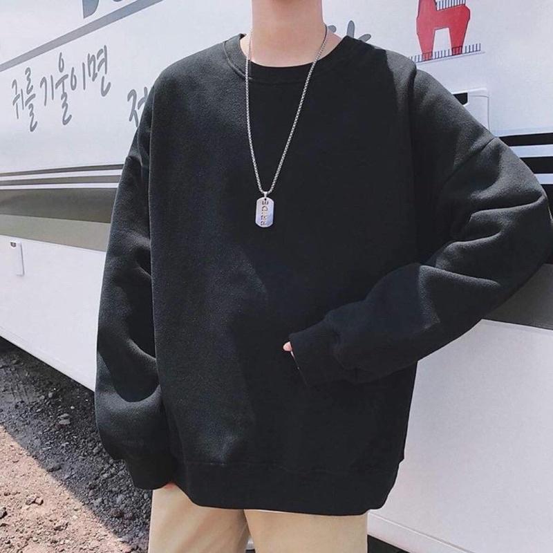 Áo sweater trơn màu đen size lớn cho ngừoi 70-80kg vải nỉ bông mềm mịn