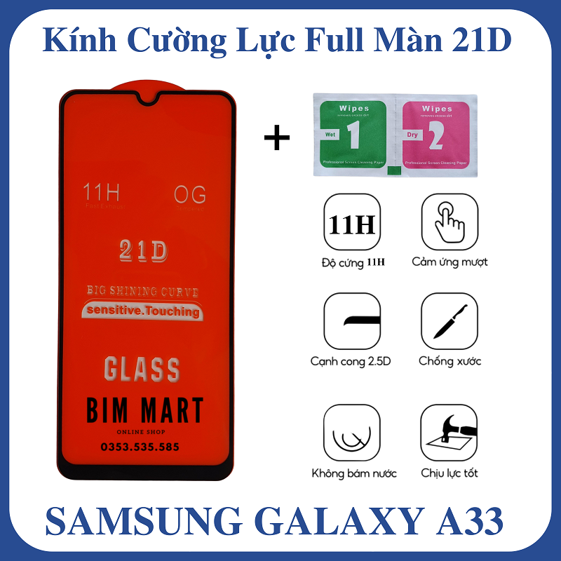 Kính cường lực 21D dành cho Samsung Galaxy A33 5G full màn hình