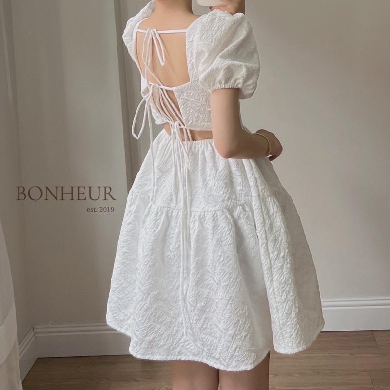 VÁY GẤM HOA NỔI TAY BỔNG CỘT DÂY LƯNG SEXY/ĐẦM GẤM HOA NỔI “lovely dress
