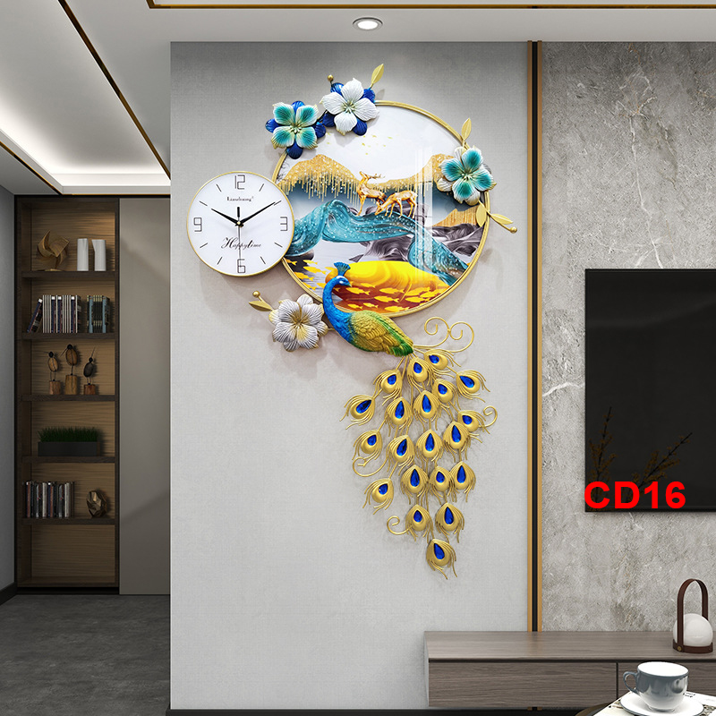 Đồng hồ treo tường trang trí chim công decor CD16 kích thước 120 x 65 cm