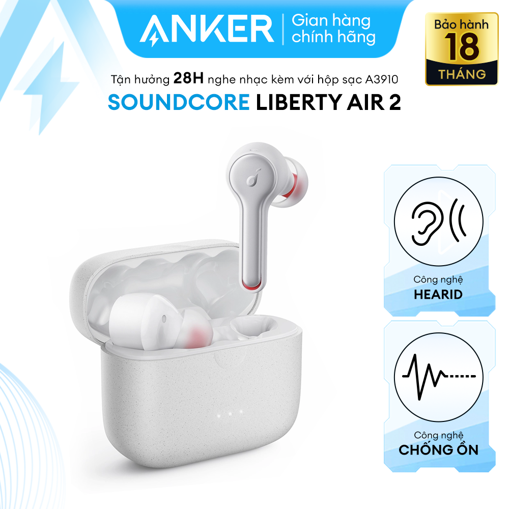 Tai nghe bluetooth TWS SOUNDCORE Liberty Air 2 - A3910 - Điều khiển cảm ứng, hỗ trợ sạc nhanh 10 phút nghe nhạc 1 giờ, hỗ trợ sạc không dây, nghe nhạc đến 28 giờ