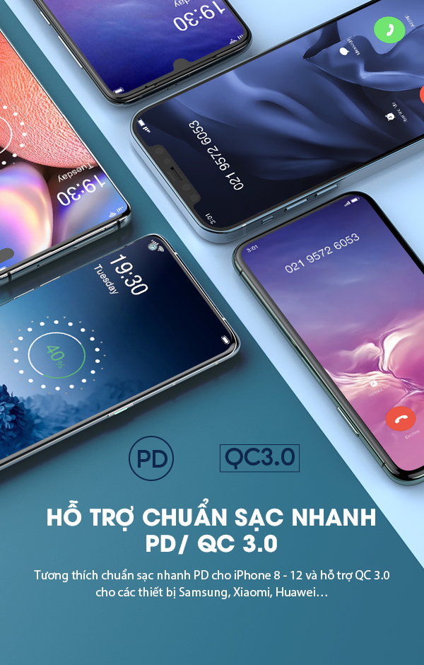 Pin sạc dự phòng Sạc nhanh VIVAN 20.000mah VPB-A20 2 Input & 3 OutPut Chuẩn PD/QC 3.0 - Hàng Chính Hãng