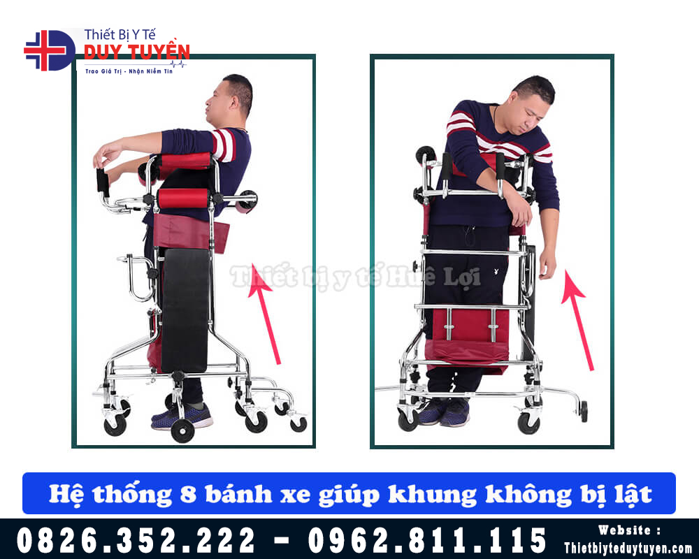 Khung Tập Đứng, Thiết Bị Tập Đi Phục Hồi Chức Năng Cho Người Liệt Hoặc Tai Biến 8 Bánh Xe Inox An Toàn Tải Trọng 250Kg