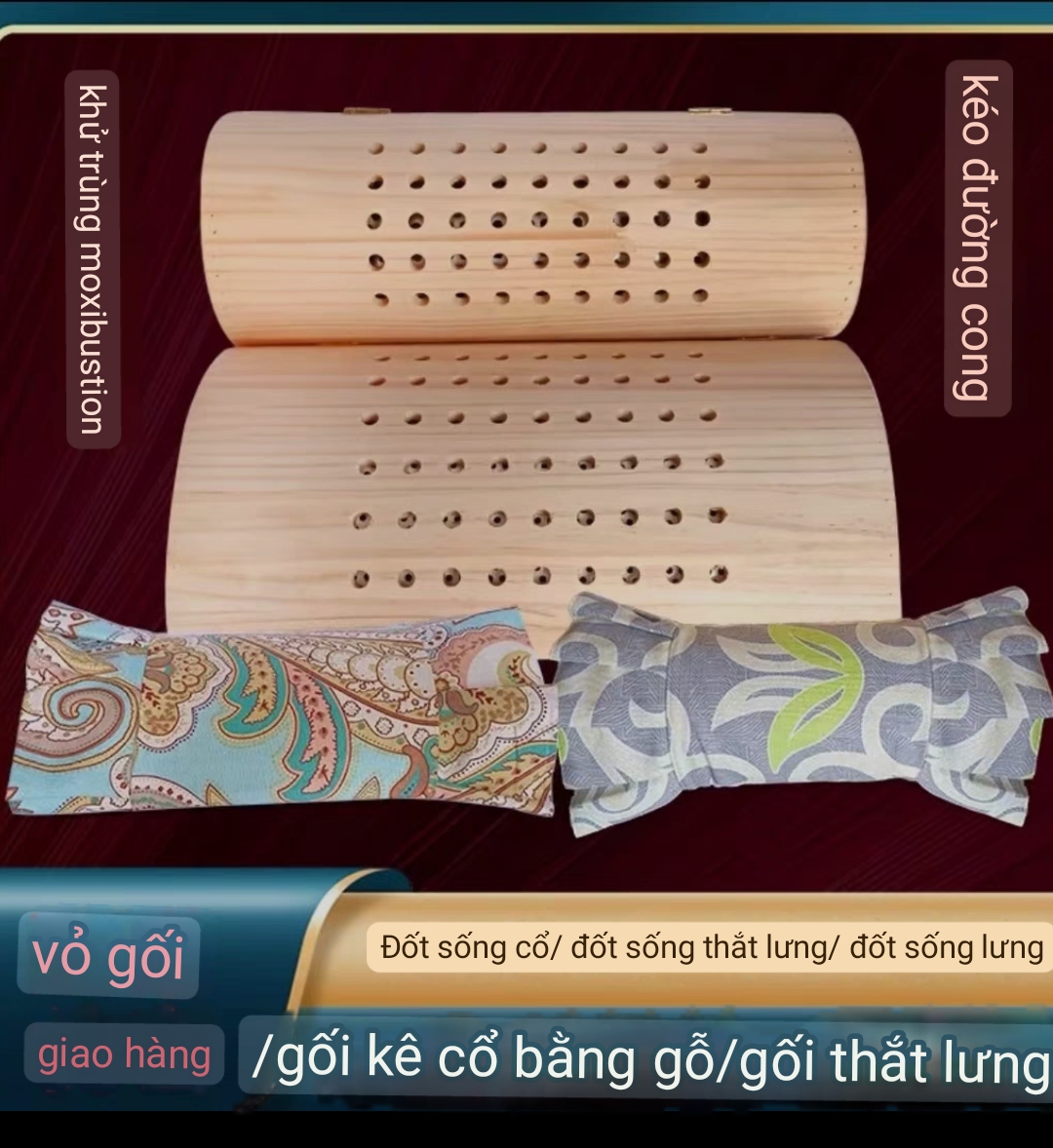 Gối gỗ xông ngải cứu thắt lưng/ gối gỗ ngải cứu kê cổ xông hơ cứu ngải giảm đau.Gối gỗ cứu ngải nâng đỡ cột sống cổ, thắt lưng, kê chân