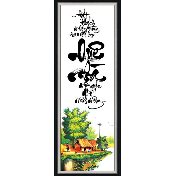 Decal dán tường khung tranh thư pháp đẹp QUÊ NHÀ KT 30 x 80 cm